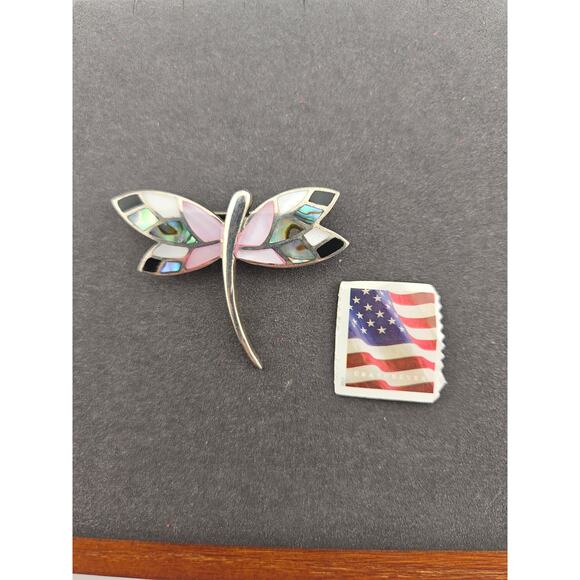 925 Silver Dragonfly mother of pearl inlay brooch - Picture 4 of 4